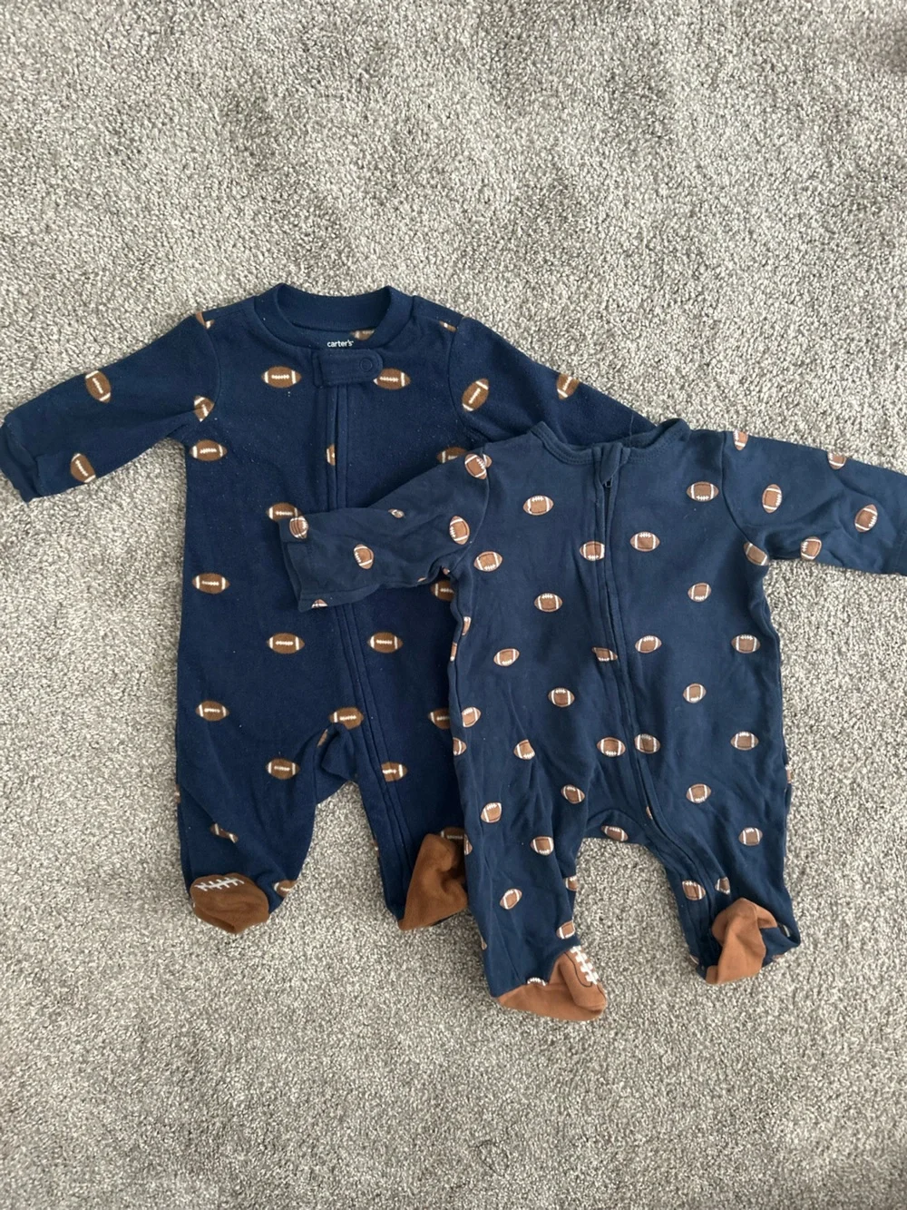 Carter's Navy Blue Football Print Baby One-Piece Pajamas with Brown Accents